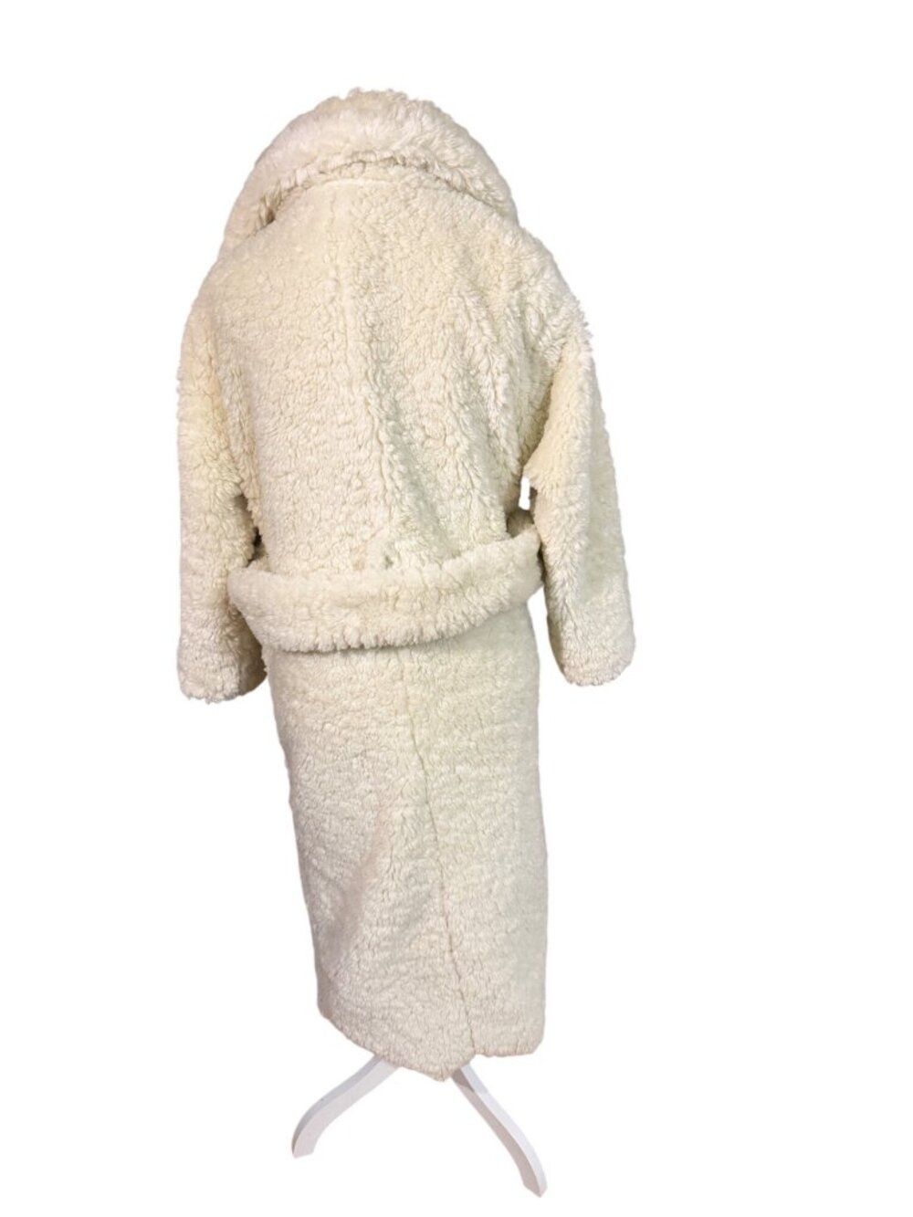 Forever 21 Womens White Faux Shearling Belted Long Coat Size S - Picture 3 of 6
